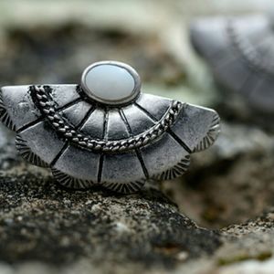 Silver Mother of Pearl Shell BOHO Fan earr…